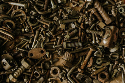 Full frame shot of rusty screws