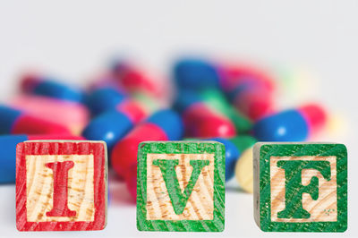 Close-up of toys on table