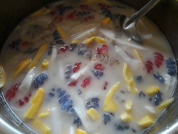 High angle view of breakfast served in bowl