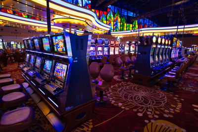 Illuminated carousel in amusement park