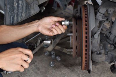 High angle view of man working