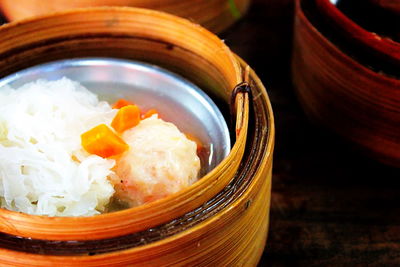 Close-up of ice cream in bowl on table