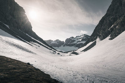 Scenic view of snowcapped mountains against sky