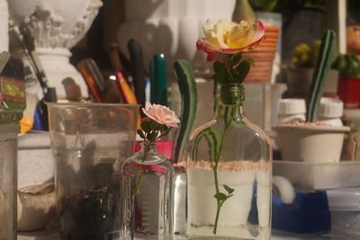 Close-up of flower vase on table