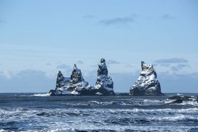 Three pinnacles of vik, south iceland in wintertime