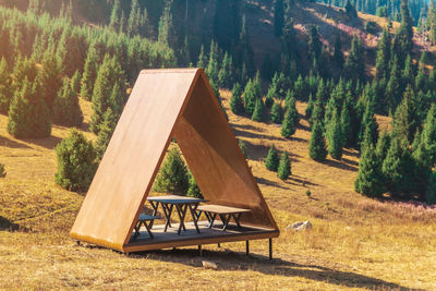 Empty bench in forest