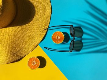 High angle view of orange fruit on table