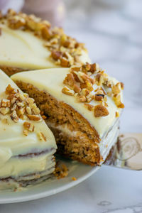 Close-up of cake slice in plate