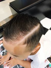 High angle view of boy hair