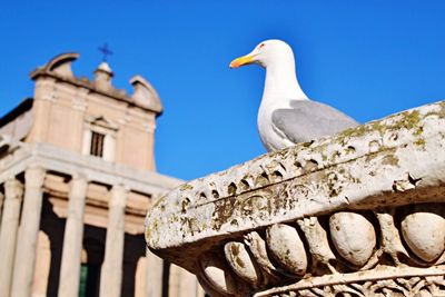 Low angle view of built structure against clear blue sky