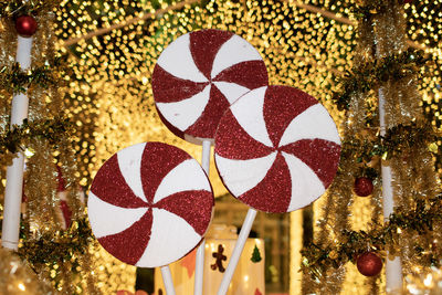 Close-up of christmas decoration hanging on tree