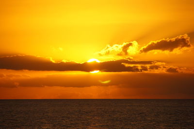 Scenic view of sea against orange sky