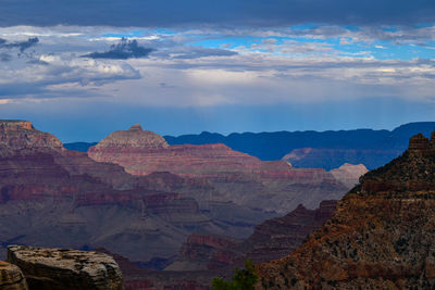 Scenic view of mountains against cloudy sky