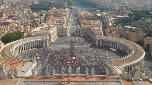 High angle view of crowd at st peter basilica