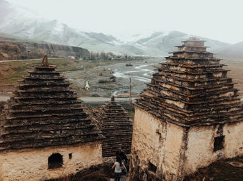 Panoramic view of temple and building on mountain