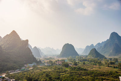 Panoramic view of landscape and mountains against sky