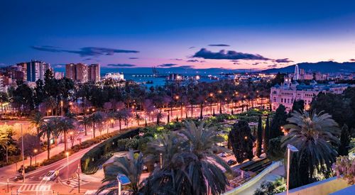 Panoramic view of city at night