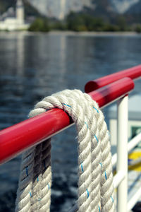 Close-up of rope on railing