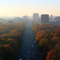 High angle view of city during autumn