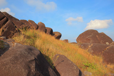Panoramic view of rock formations against sky