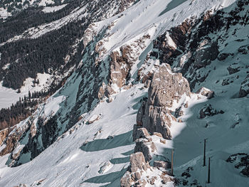 Snow covered winter alpine scenery. snow and ice on the high glacier ridges of the swiss alps. 