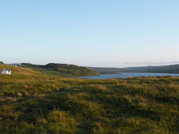 Scenic view of sea against clear sky