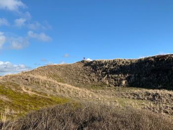 Scenic view of field against blue sky