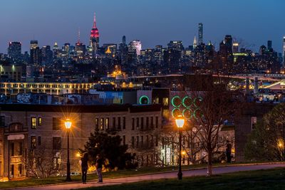 Illuminated cityscape at night