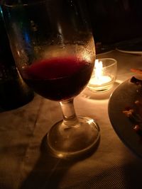 Close-up of wineglass on table