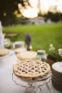 Close-up of tart on table