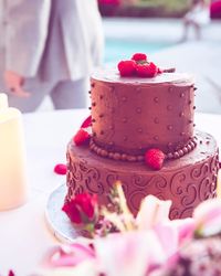 Close-up of cake in plate on table