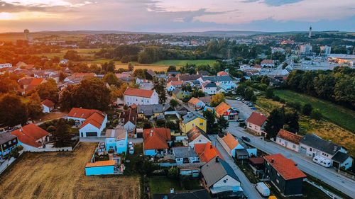 High angle view of townscape against sky