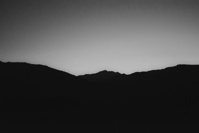 Silhouette mountain range against clear sky