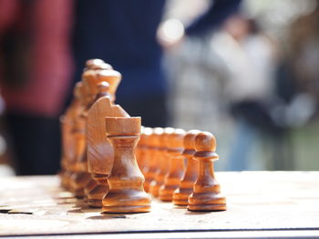 Close-up of chess pieces on board