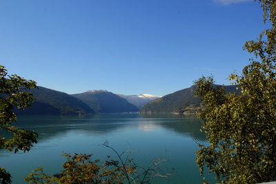 Scenic view of lake against blue sky