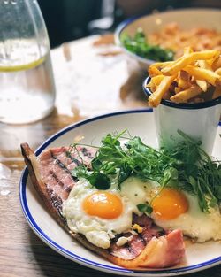 Close-up of breakfast served on table