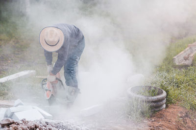 Man working in cave