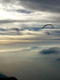 Paraglide starting his fly from the top of baldo, vr