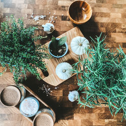 Seasonings on the wooden table 