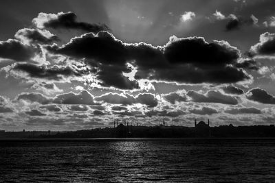 Scenic view of river against cloudy sky