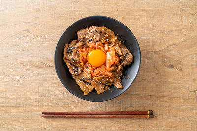 High angle view of food in bowl on table