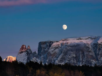 Scenic view of snowcapped mountains against sky at dusk