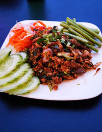 High angle view of meal served in plate