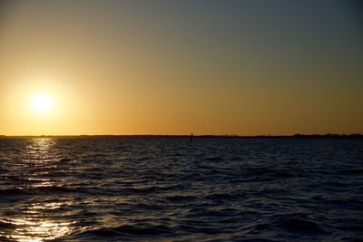 Scenic view of sea against clear sky during sunset