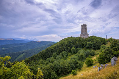 Scenic view of mountain against cloudy sky