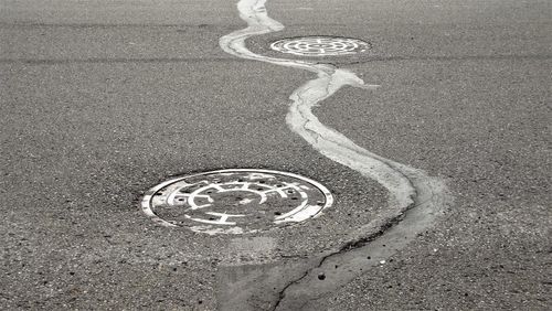 High angle view of zebra crossing on road