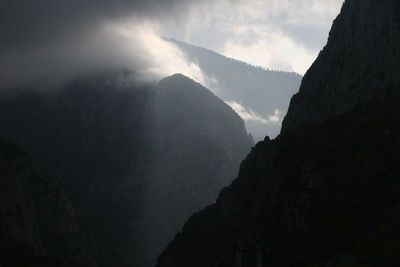 Scenic view of mountains against cloudy sky