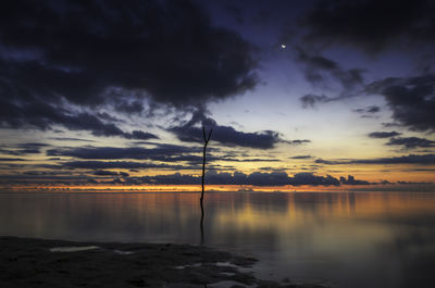 Scenic view of lake against cloudy sky