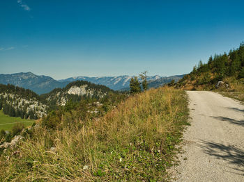 Scenic view of landscape against blue sky