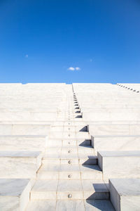 Low angle view of building against clear blue sky